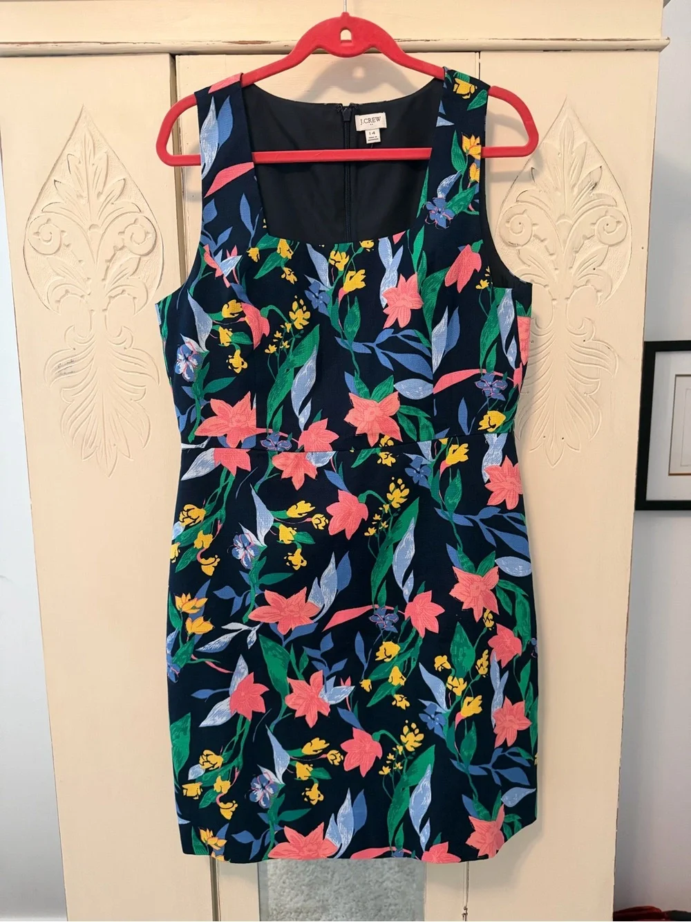 J. Crew Navy Floral Sleeveless Dress with Pink, Yellow and Green Accents